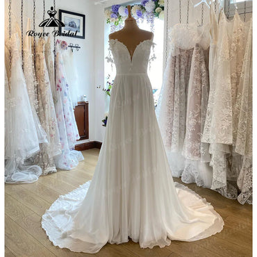 Sexy Spitze Strand Chiffon V-Ausschnitt Off Shoulder Brautkleid für Frauen Robe Boho Boheme Brautkleid robe de soirée de mariage