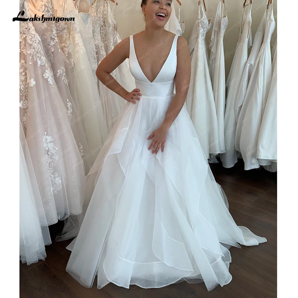 Roycebridal Elfenbein Rüschen Braut Hochzeit Kleider 2025 Vestidos De Novia Boda Zivil Frauen Boho Tiefe V Hochzeit Kleider