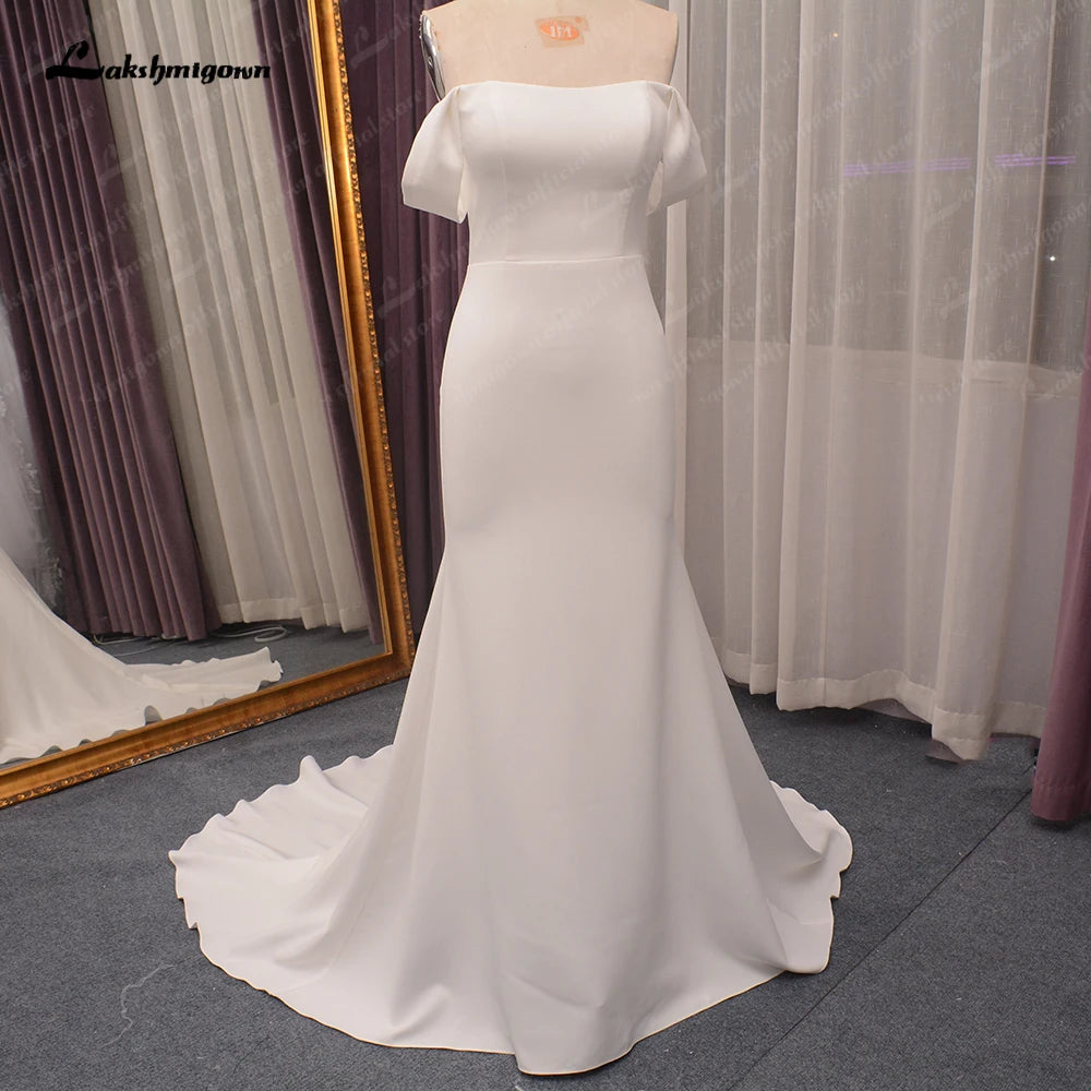 Roycebridal Soft Satin Off Shoulder Mermaid Wedding Dress Women Beach Bridal Receipt Party Gown Robe de mariee