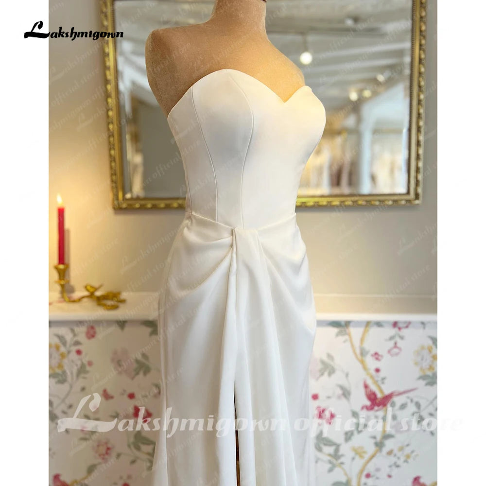 Roycebridal Sexy Crepe Satin A Line Wedding Dress For Women Summer Off White Bridal Gowns Sweep Vestidos De Novia