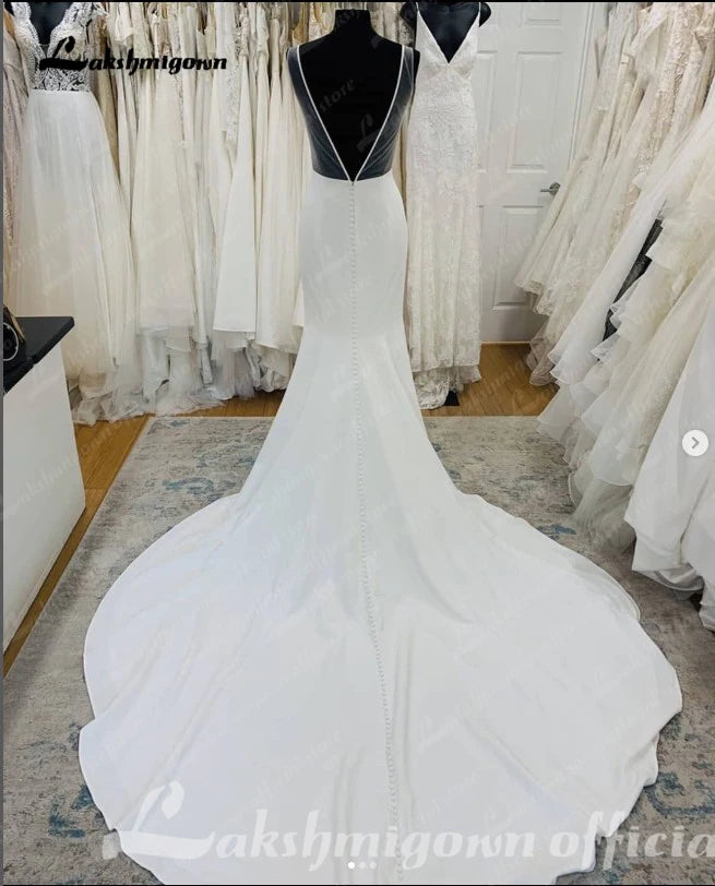 Roycebridal Robe Satin Meerjungfrau Brautkleider für die Braut Open Back Elegante Boho Brautkleider Vestido de Noiva