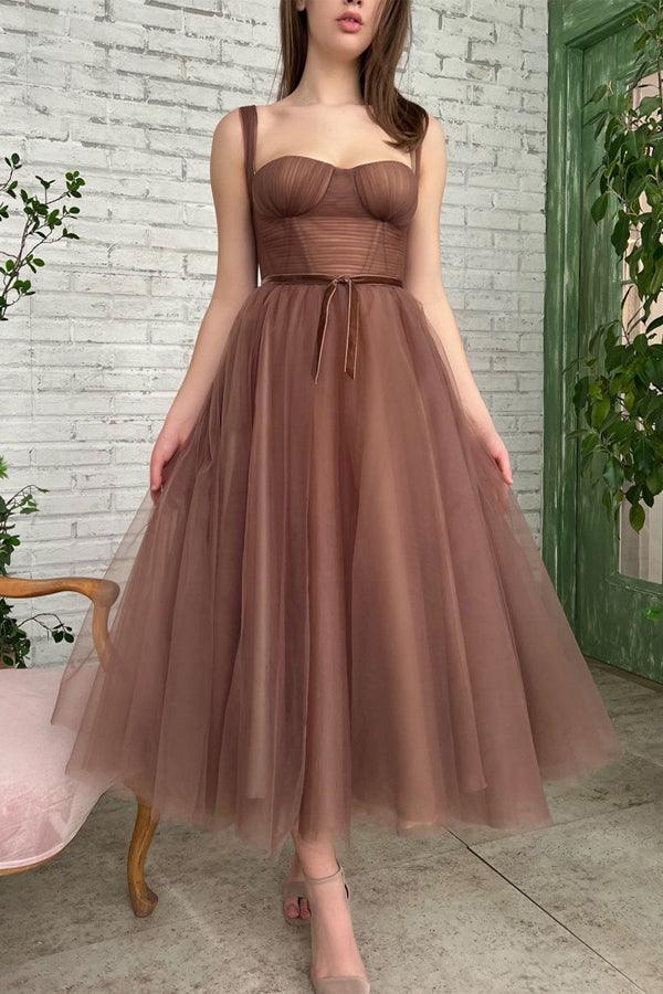 Roycebridal Lyra Simple A-line Tea Length Tulle Short Prom Dress