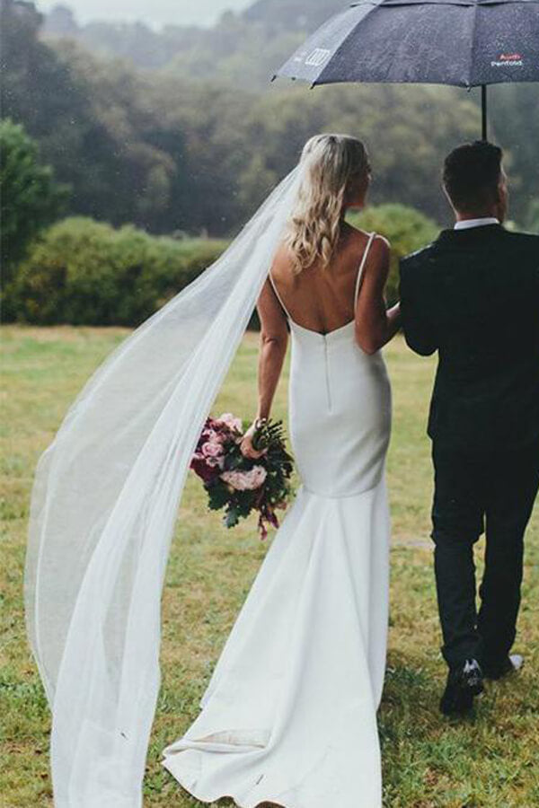 Simple Satin Mermaid V-neck Sweep Train Wedding Dresses, Bridal Gown, MW632 | ivory satin wedding dresses | beach wedding dress | bridal gown | www.musebridals.com