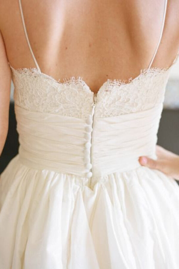 Simple Taffeta A-line Spaghetti Straps Beach Wedding Dresses, Bridal Gown, MW661 | lace wedding dress | bohemian wedding dress | cheap lace wedding dresses | www.musebridals.com