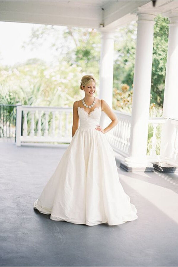 Simple Taffeta A-line Spaghetti Straps Beach Wedding Dresses, Bridal Gown, MW661 | cheap wedding dress | a line beach wedding dress | vintage wedding dress | www.musebridals.com