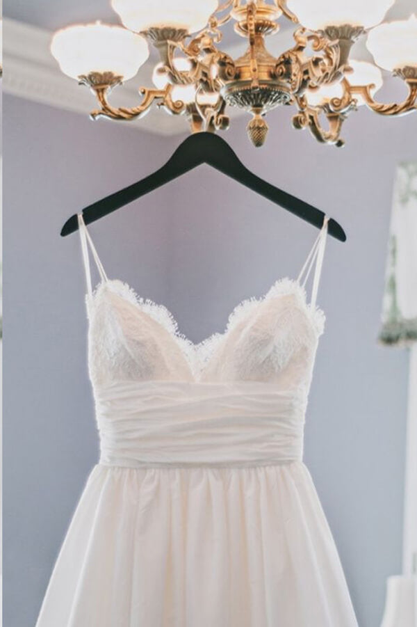 Simple Taffeta A-line Spaghetti Straps Beach Wedding Dresses, Bridal Gown, MW661 | wedding dresses stores | wedding gown | bridal outfit | www.musebridals.com