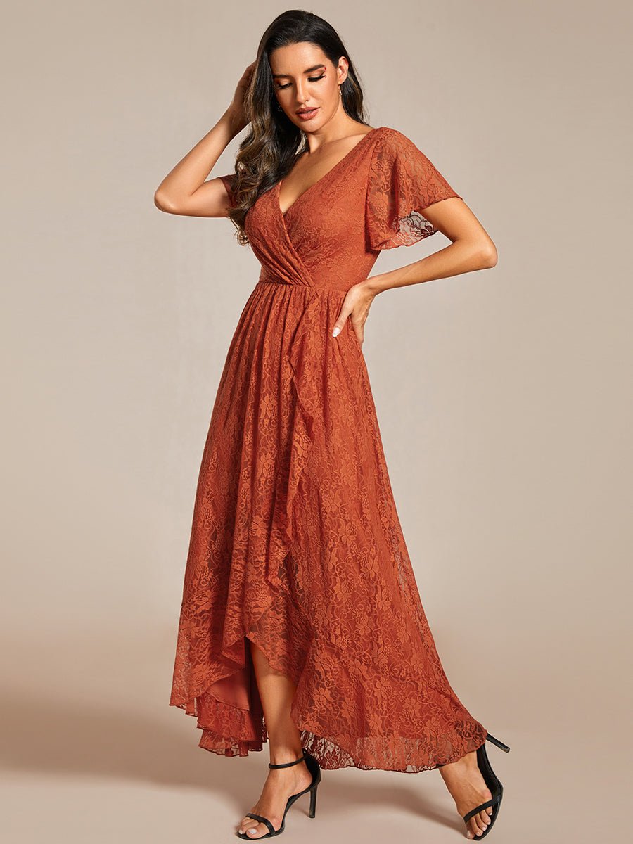 Steph high low lace mother of the bride gown with sleeve - Bay Bridal and Ball Gowns