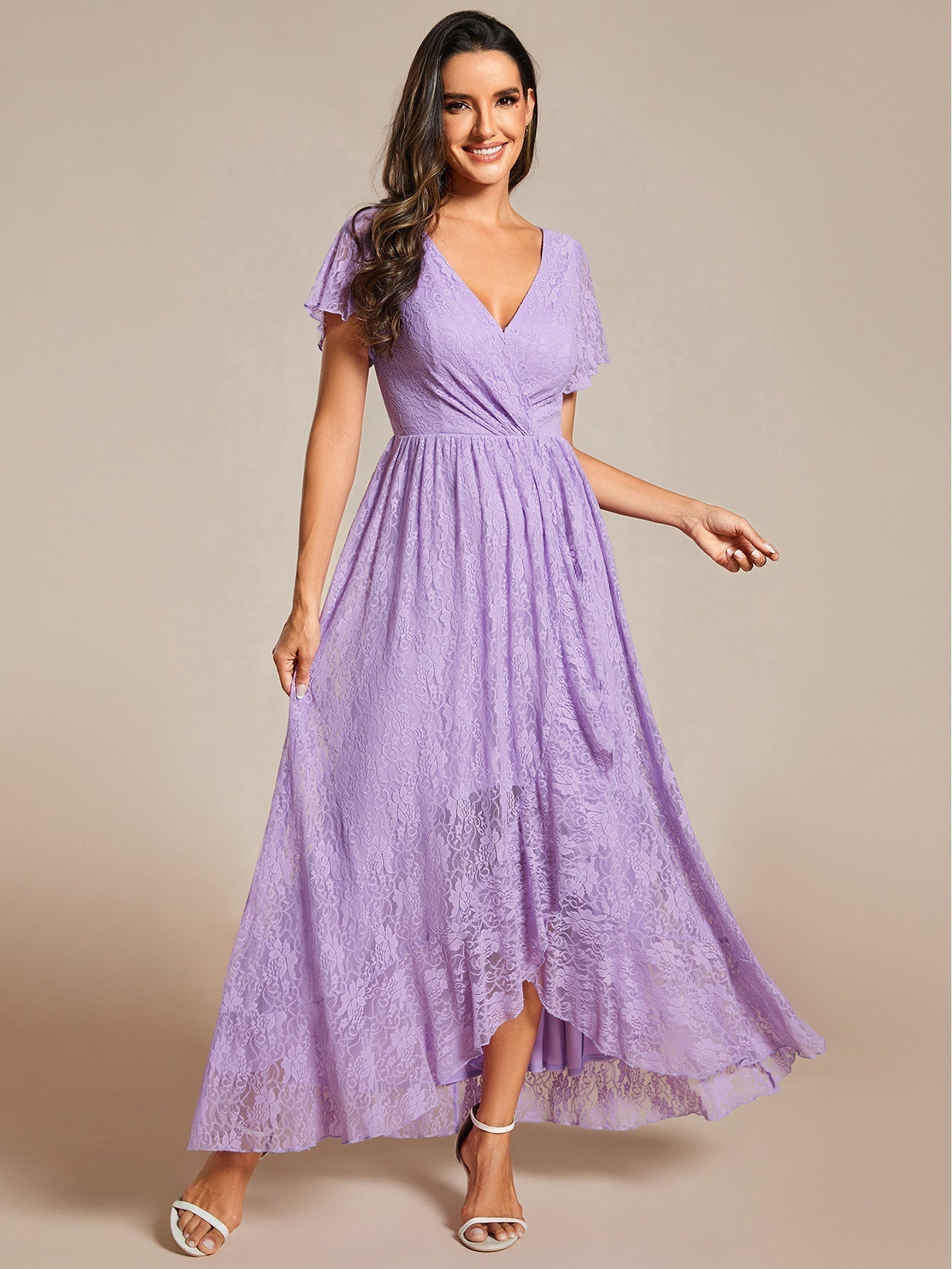 Steph high low lace mother of the bride gown with sleeve - Bay Bridal and Ball Gowns