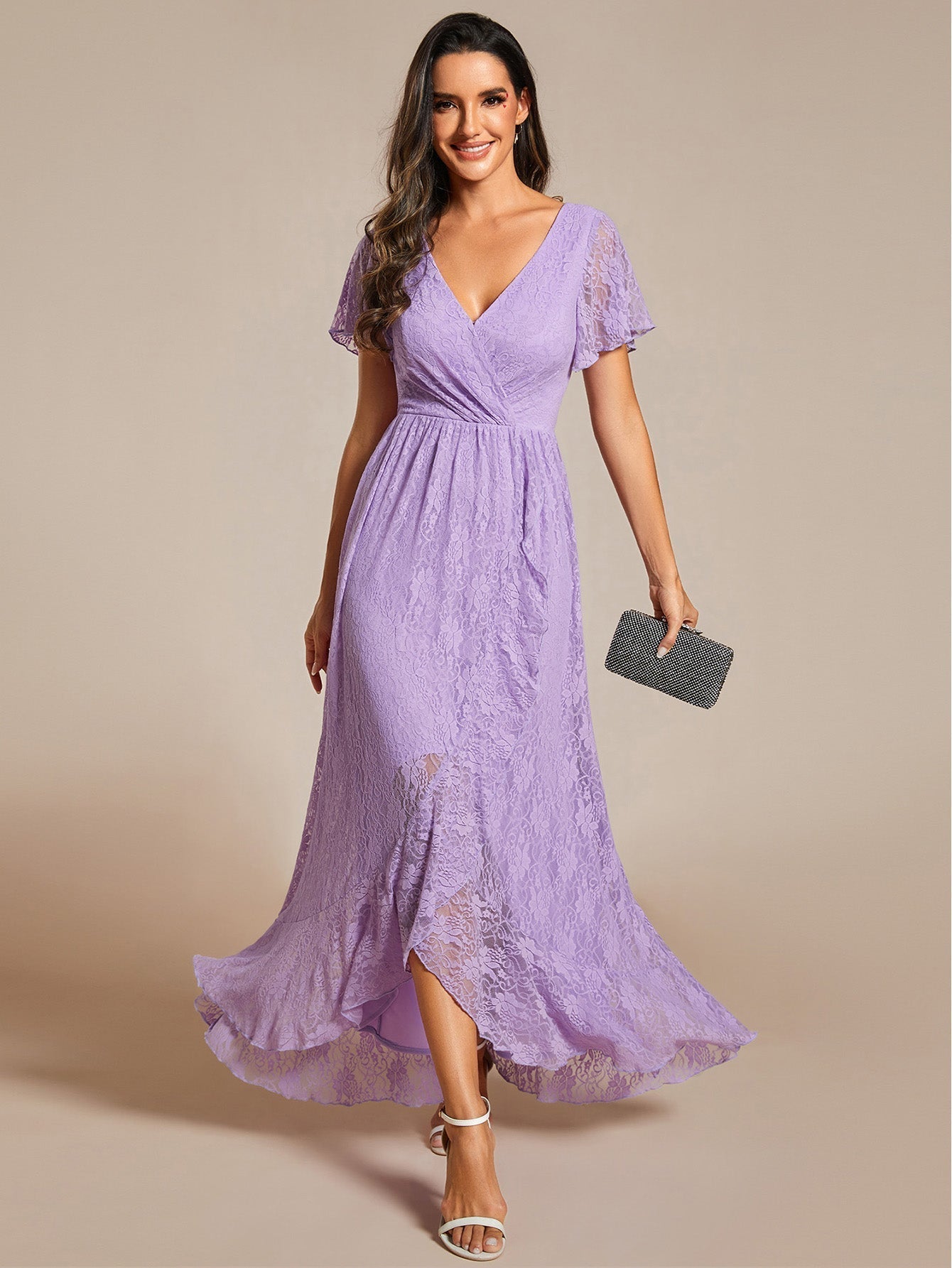 Steph high low lace mother of the bride gown with sleeve - Bay Bridal and Ball Gowns