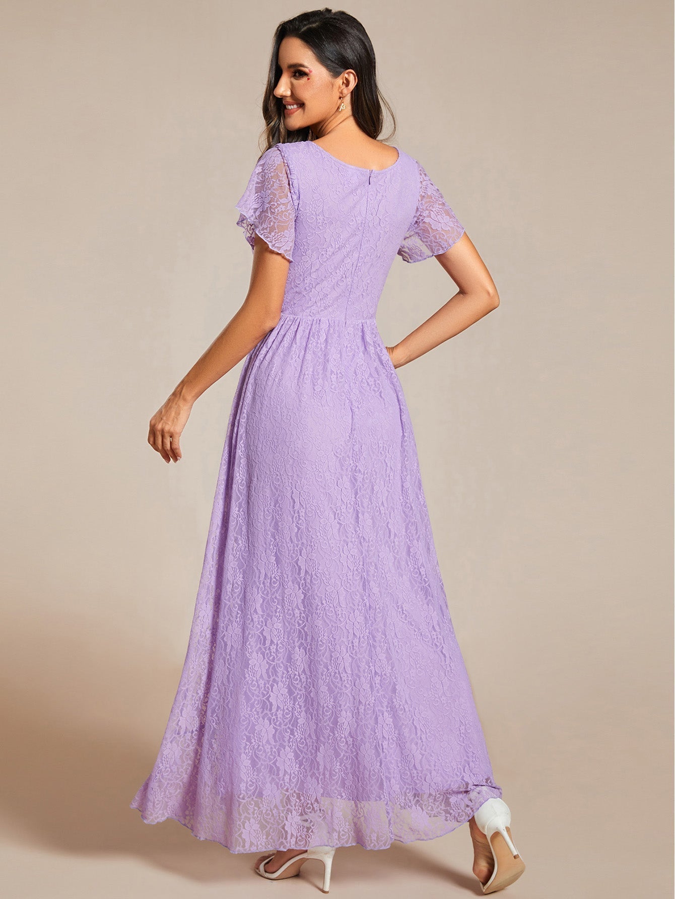 Steph high low lace mother of the bride gown with sleeve - Bay Bridal and Ball Gowns