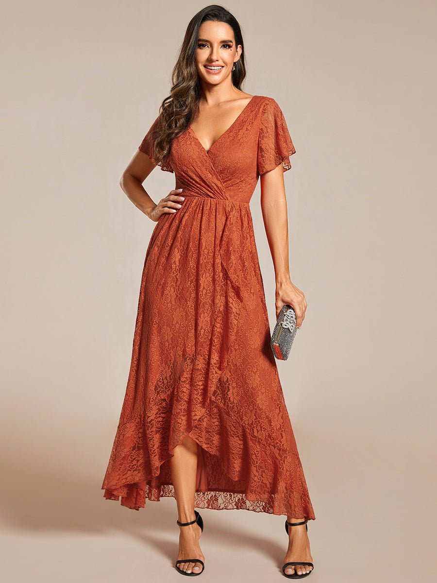 Steph high low lace mother of the bride gown with sleeve - Bay Bridal and Ball Gowns