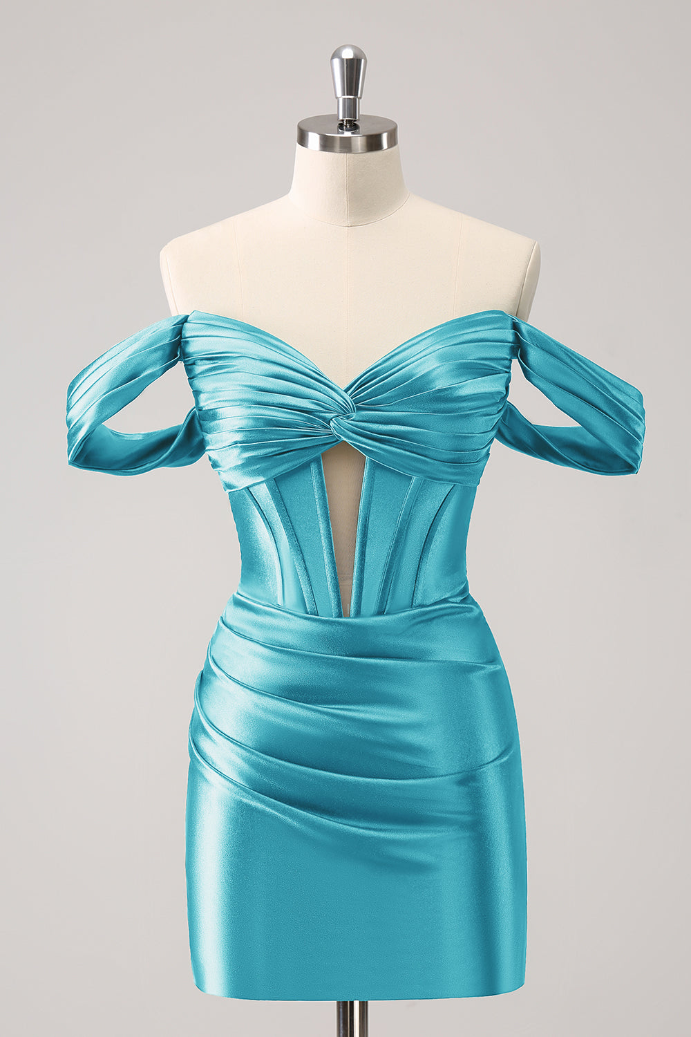 Stilvolles dunkelgrünes, figurbetontes, schulterfreies, ausgehöhltes Korsett-Kurzkleid für den Heimkehr
