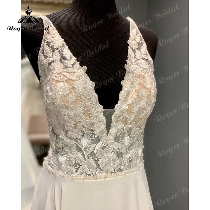 Plus SizeV Neck Lace Appliques Open Back Sleeveless A Line Boho Wedding Dress 2025 Vestidos Civil Bridal Gown Custom Made Elegant 2025