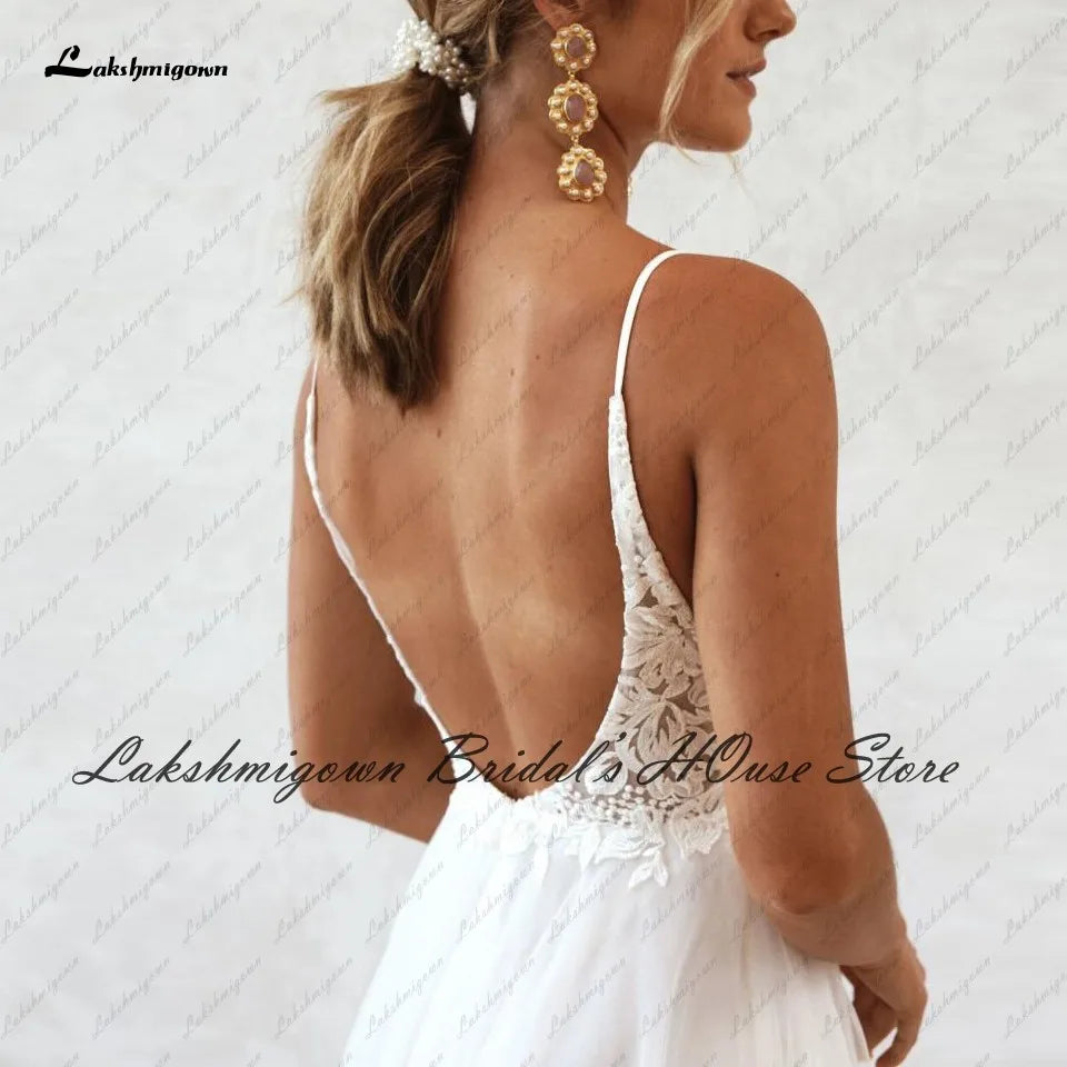 Roycebridal Vestido Boho Bridal Wedding Dress Summer Beach Backless Sexy Mariage Tulle Receipt Party Gowns Lace Spaghetti Straps