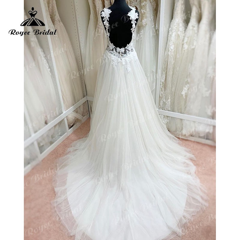 Roycebridal robe De Noiva une ligne robe de mariée dos ouvert col en V dentelle Applique plage fête robe de mariée vestido de novia sin espalda 2025