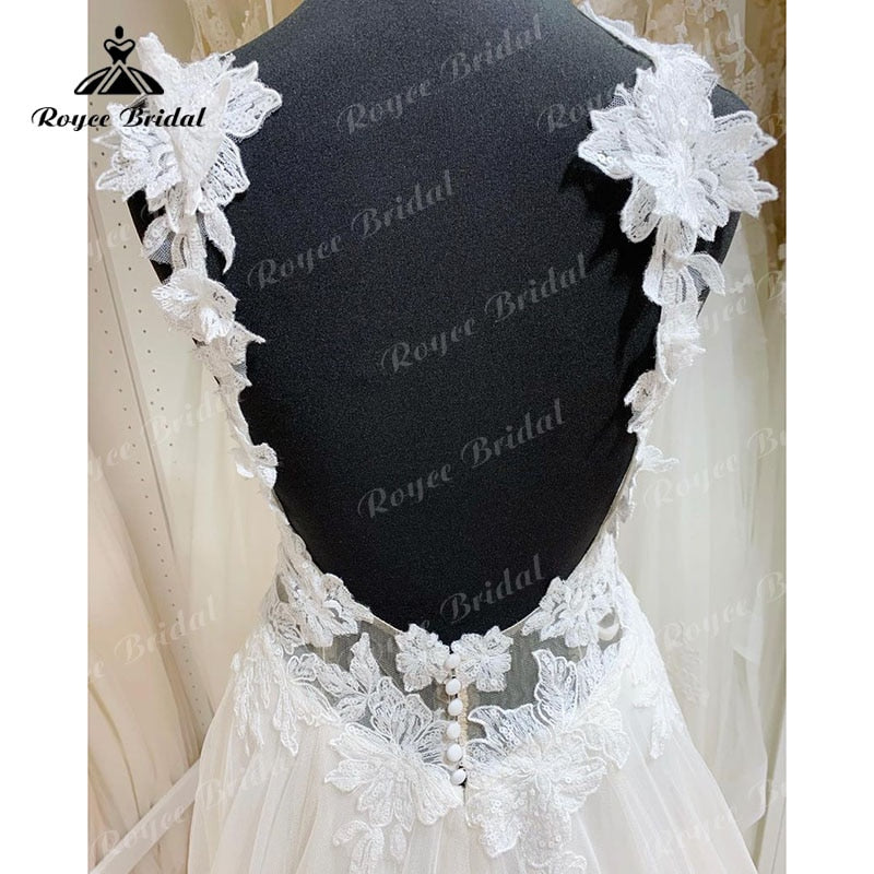 Roycebridal robe De Noiva une ligne robe de mariée dos ouvert col en V dentelle Applique plage fête robe de mariée vestido de novia sin espalda 2025