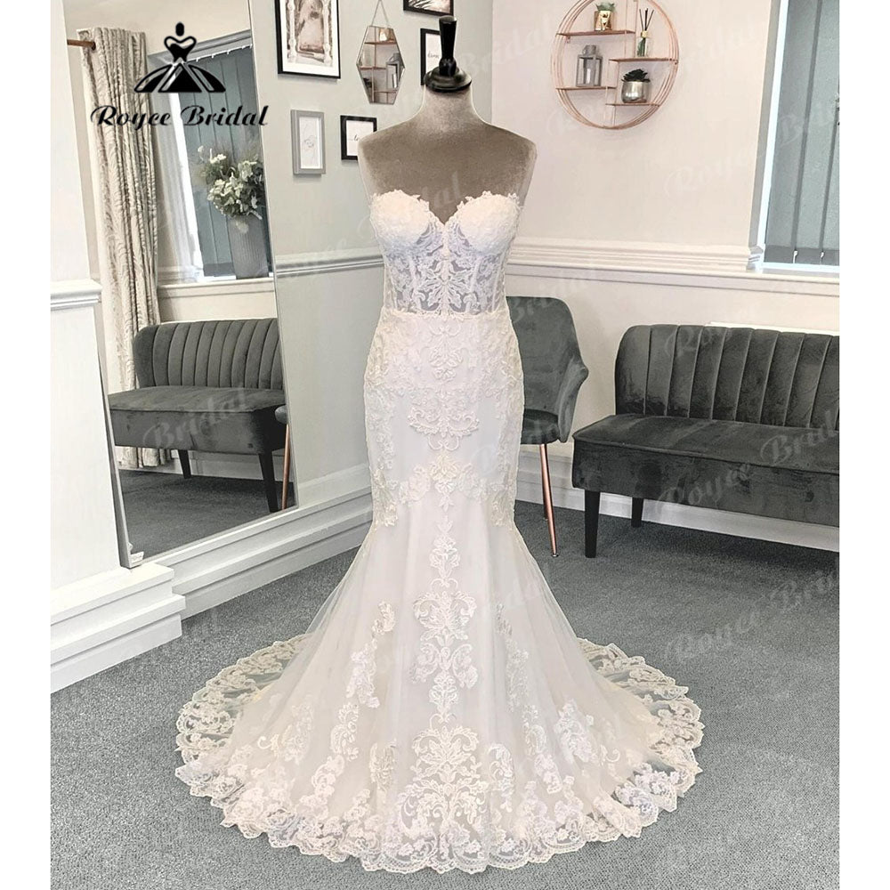 Roycebridal Vintage Dentelle Décolleté en cœur Sirène Épaules Dénudées Robe de Mariée pour Femmes Appliques Robe de Mariée robe de soirée femme