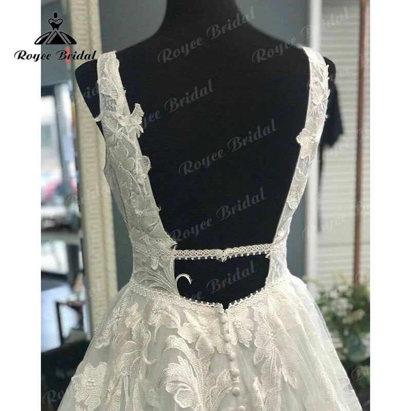 Roycebridal BRIDE,BRIDE EXPLORE All Wedding Dresses,BRIDE EXPLORE Custom Wedding Dresses 👗,BRIDE EXPLORE Plus SizeVintage Robe Civil Tank Sleeveless Wedding Dress Open Back V Neck Lace Appliques Sweep Train Wedding Gowns Abito Da Sposa 2022
