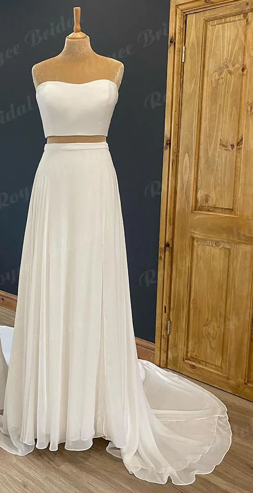 Vintage Two Pieces Soft Satin Beach Boho Country Women Wedding Gown Bridal Receipt Dinner Party Wedding Dress suknia slubna