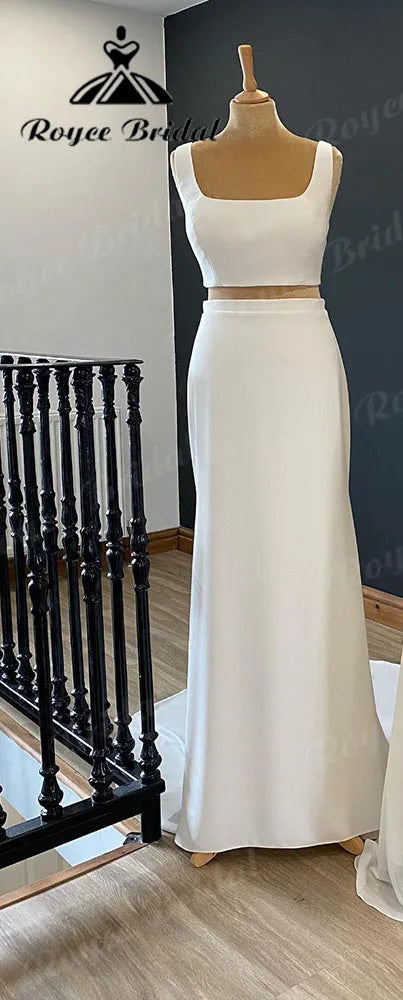 Vintage Two Pieces Soft Satin Beach Boho Country Women Wedding Gown Bridal Receipt Dinner Party Wedding Dress suknia slubna