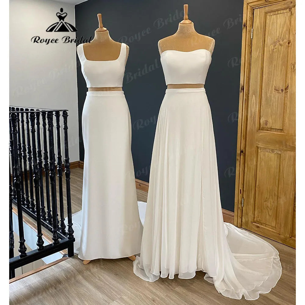 Vintage Two Pieces Soft Satin Beach Boho Country Women Wedding Gown Bridal Receipt Dinner Party Wedding Dress suknia slubna