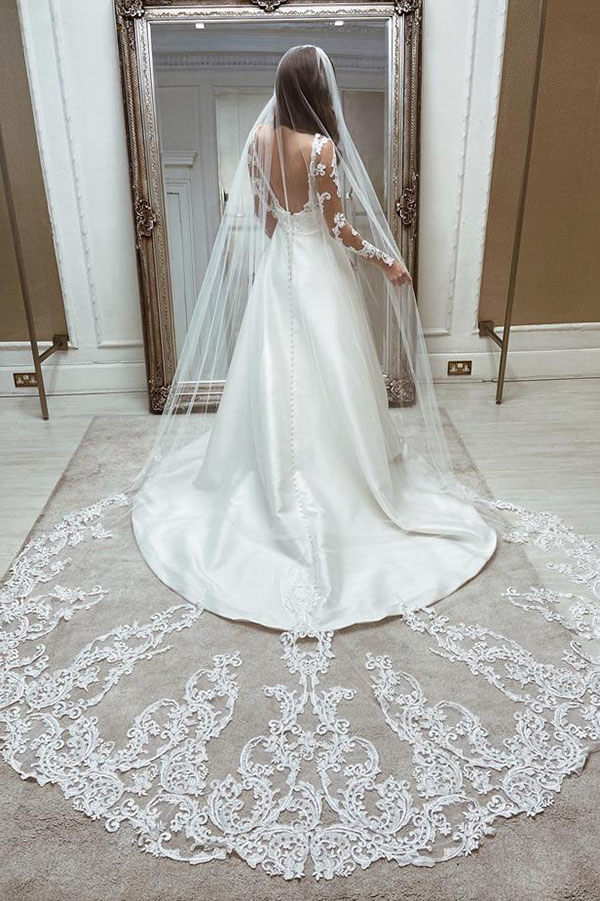 Vintage Satin Lace Ball Gown Deep V Neck Wedding Dresses, Bridal Gown, MW593 | satin wedding dresses | ball gown wedding dress | bridal gown | www.musebridals.com