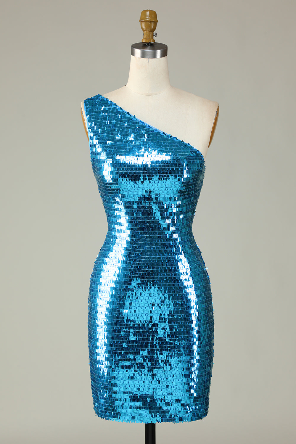 Glitzerndes Königsblaues Etuikleid mit einer Schulter und Pailletten, enges Homecoming-Kleid