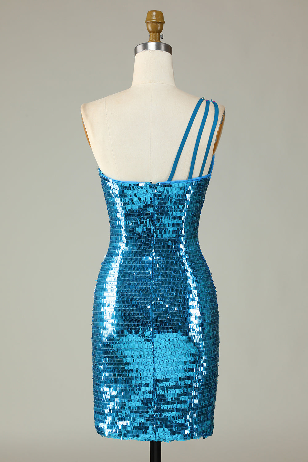 Glitzerndes Königsblaues Etuikleid mit einer Schulter und Pailletten, enges Homecoming-Kleid