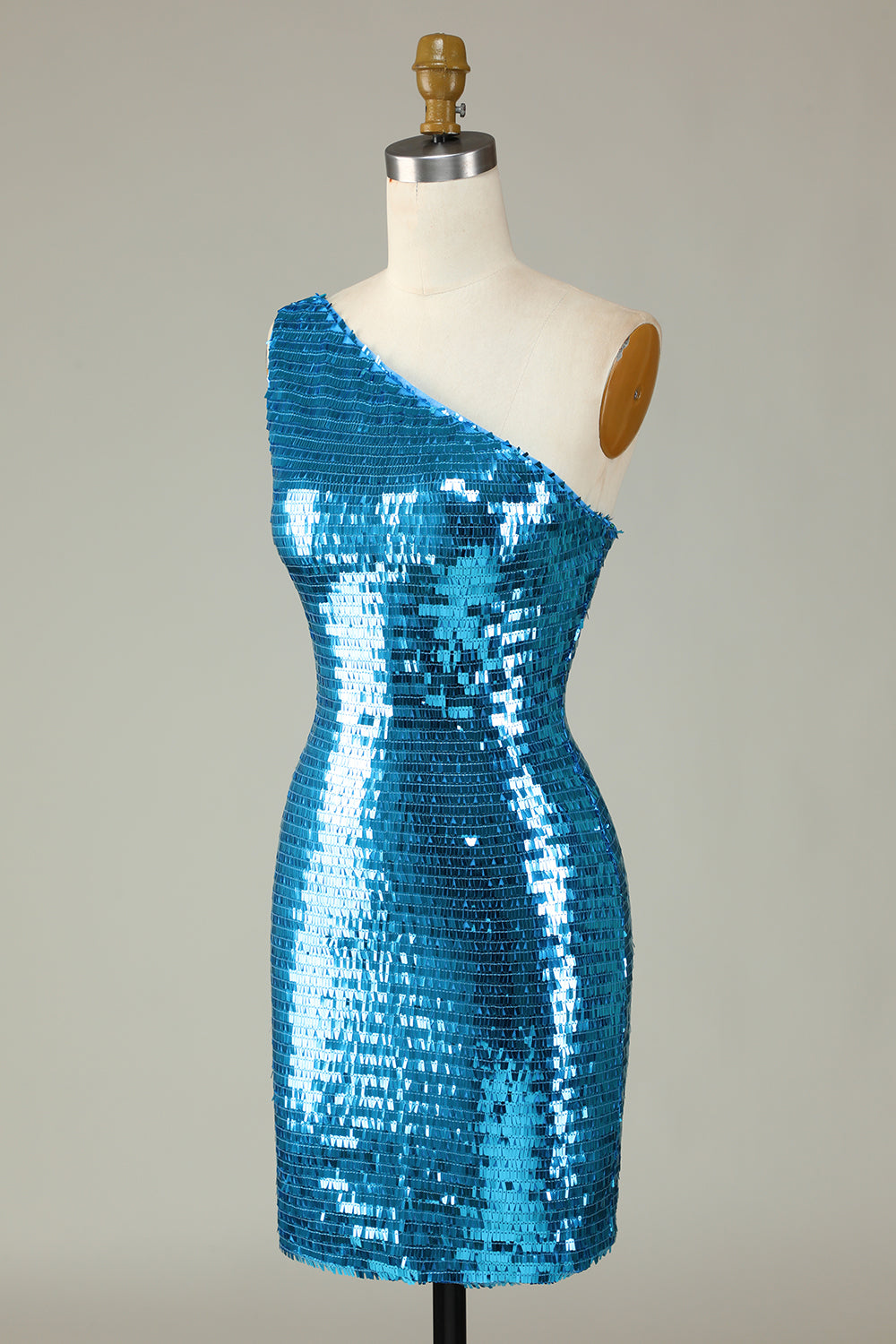 Glitzerndes Königsblaues Etuikleid mit einer Schulter und Pailletten, enges Homecoming-Kleid