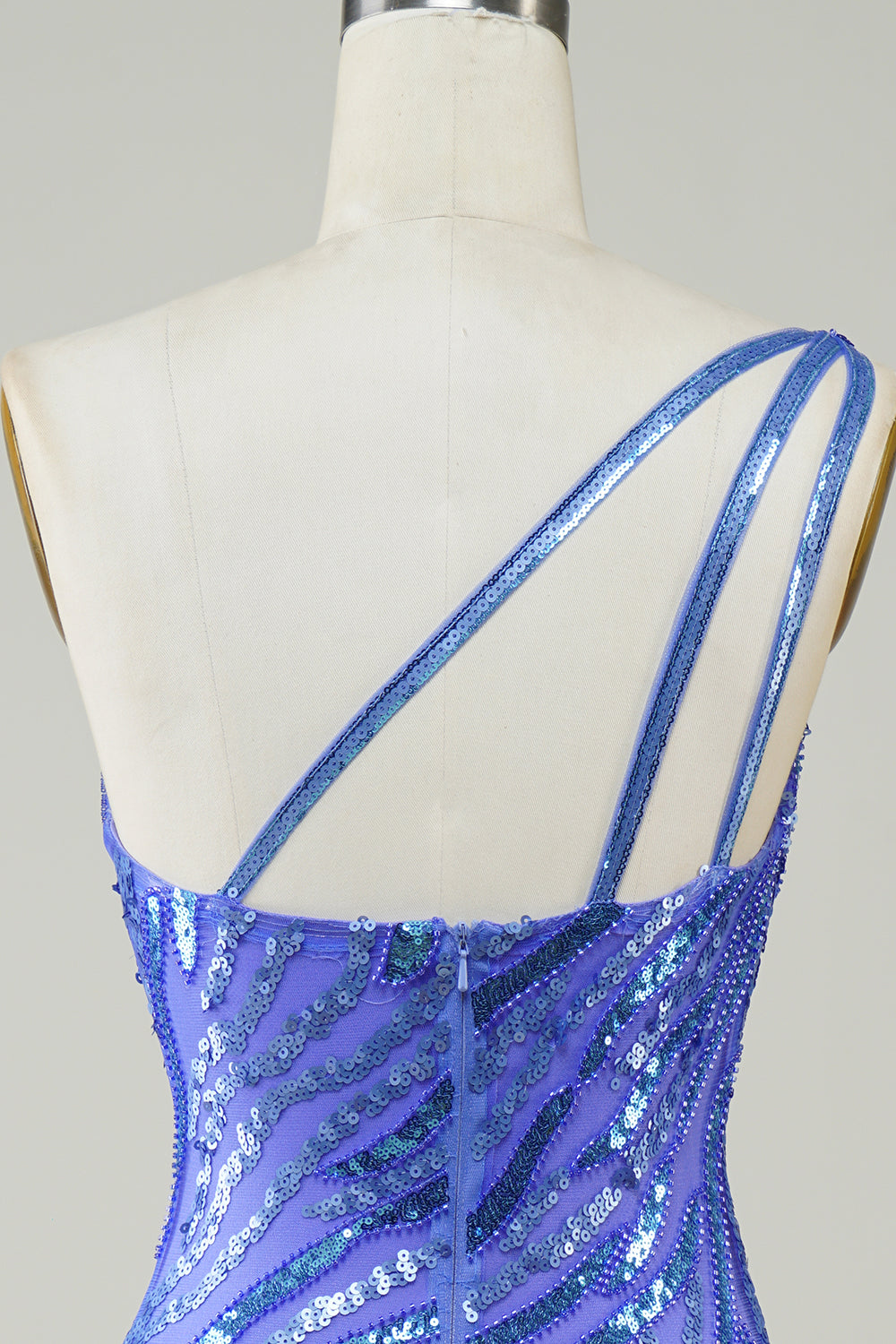 Etuikleid mit One-Shoulder-Träger, blauen Pailletten, kurzes Homecoming-Kleid mit Quaste