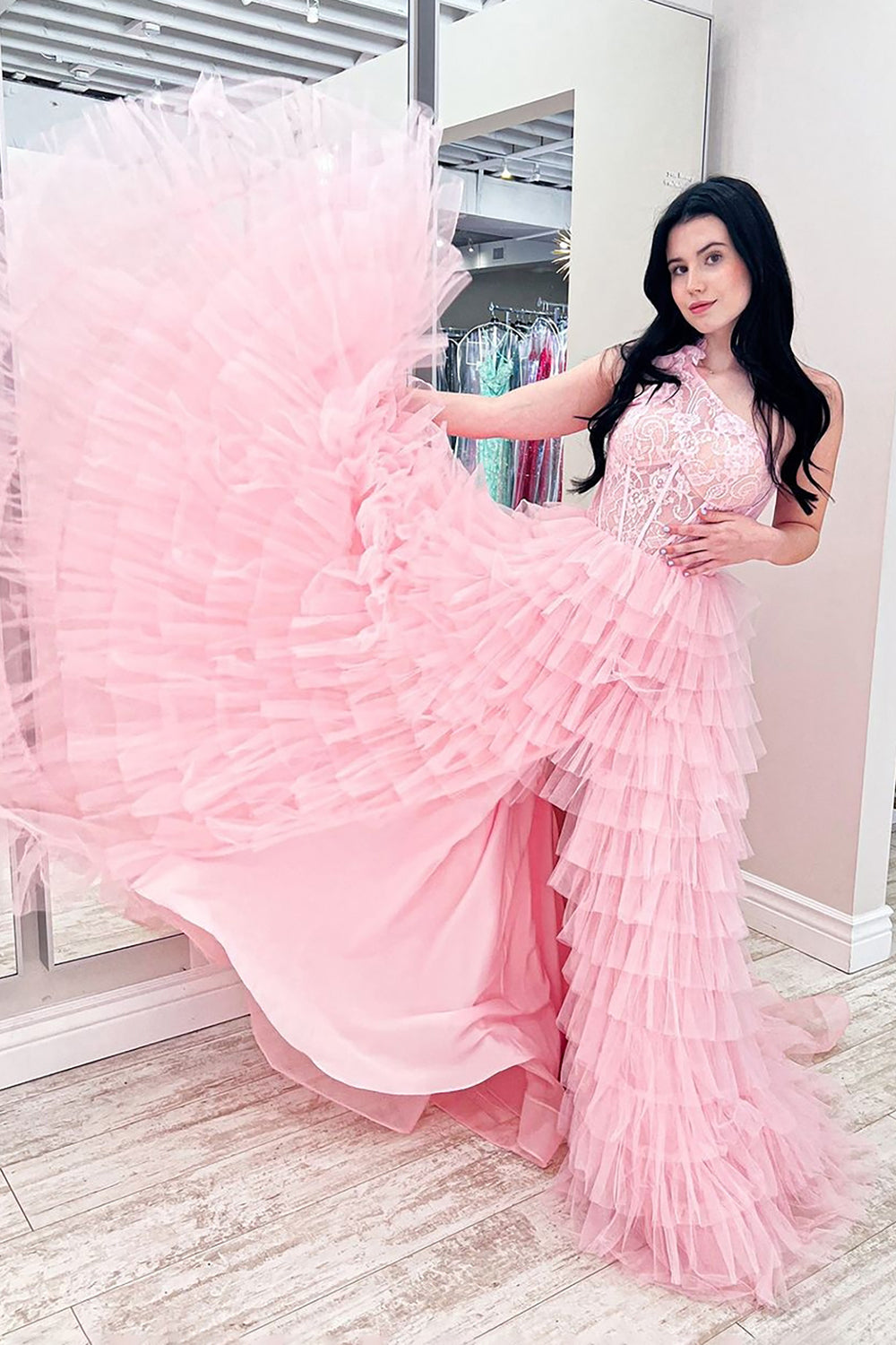 Roycebridal Kinsley | A Line One Shoulder Tiered Long Prom Dress