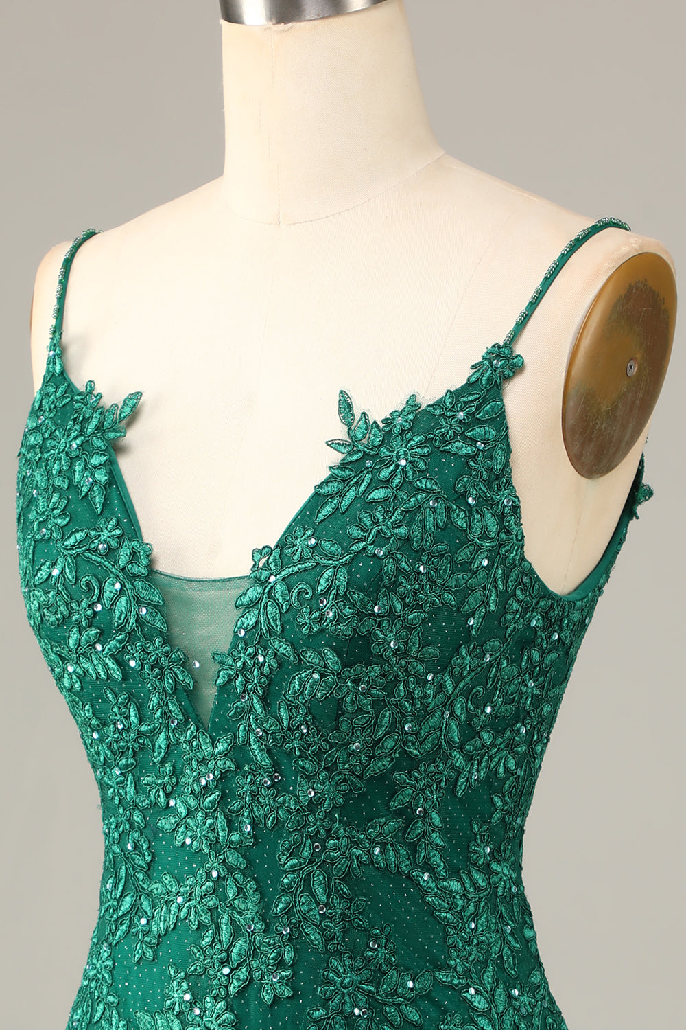 Dark Green Sheath Spaghetti Straps Beaded Short Homecoming Dress with Appliques