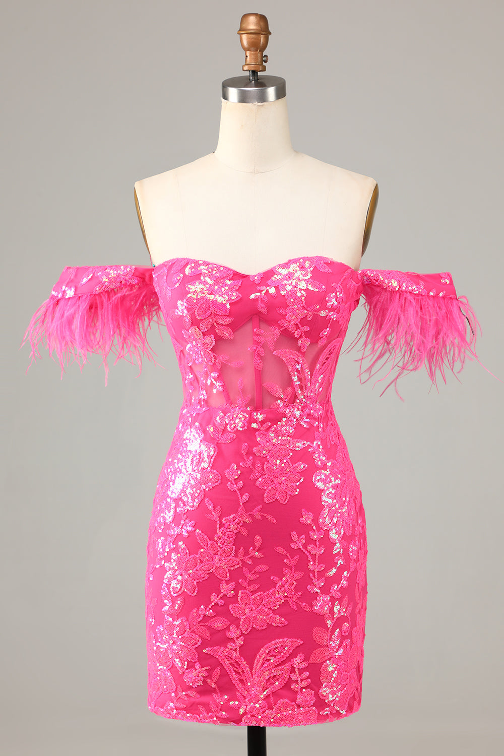 Wunderschönes, schulterfreies, blaues, kurzes Homecoming-Kleid mit Feder