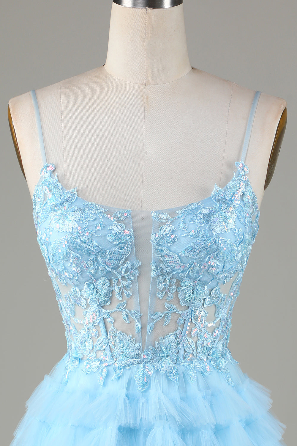 Cute A Line Spaghetti Straps Glitter Blue Short Homecoming Dress with Appliques