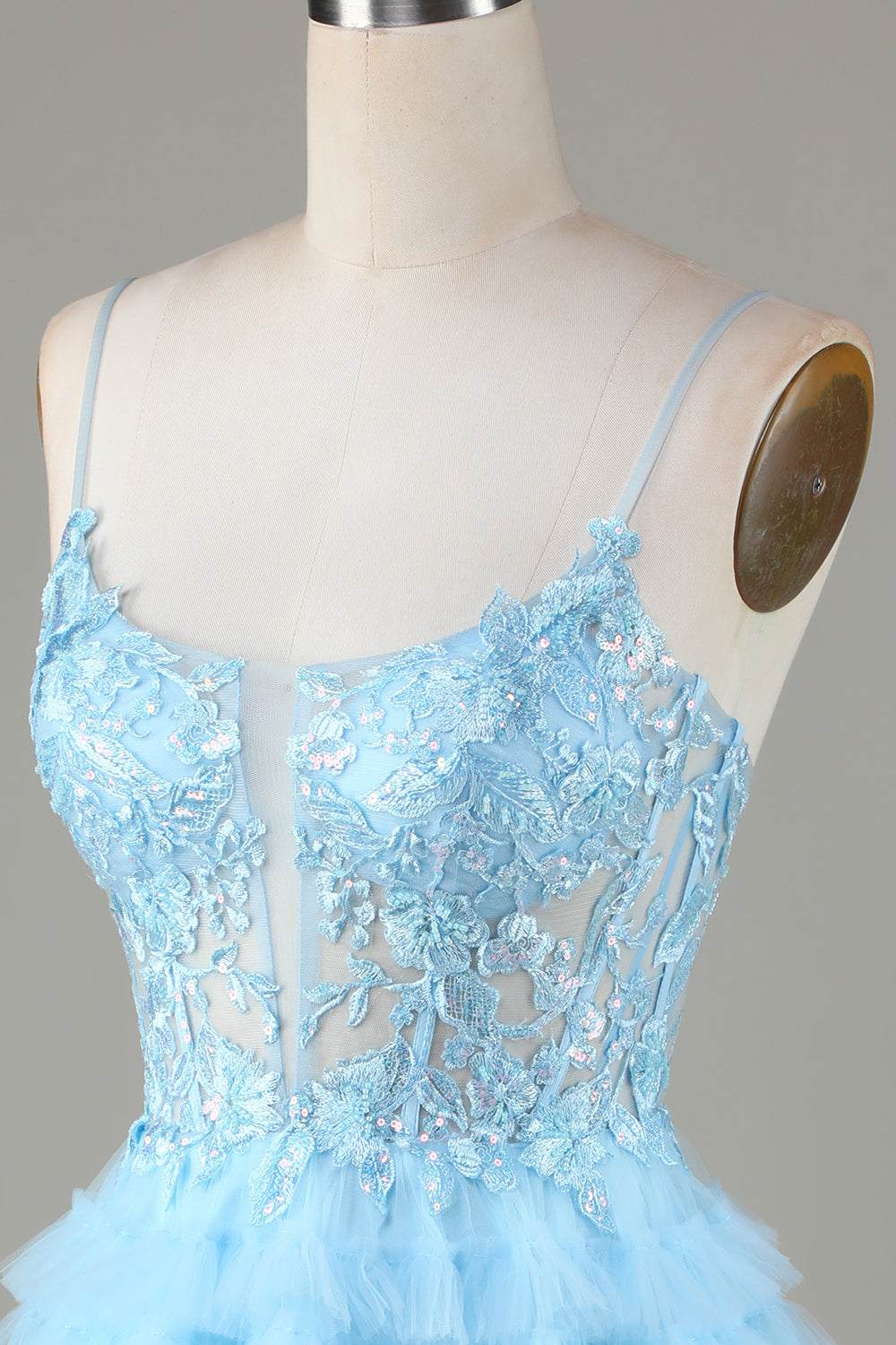 Cute A Line Spaghetti Straps Glitter Blue Short Homecoming Dress with Appliques