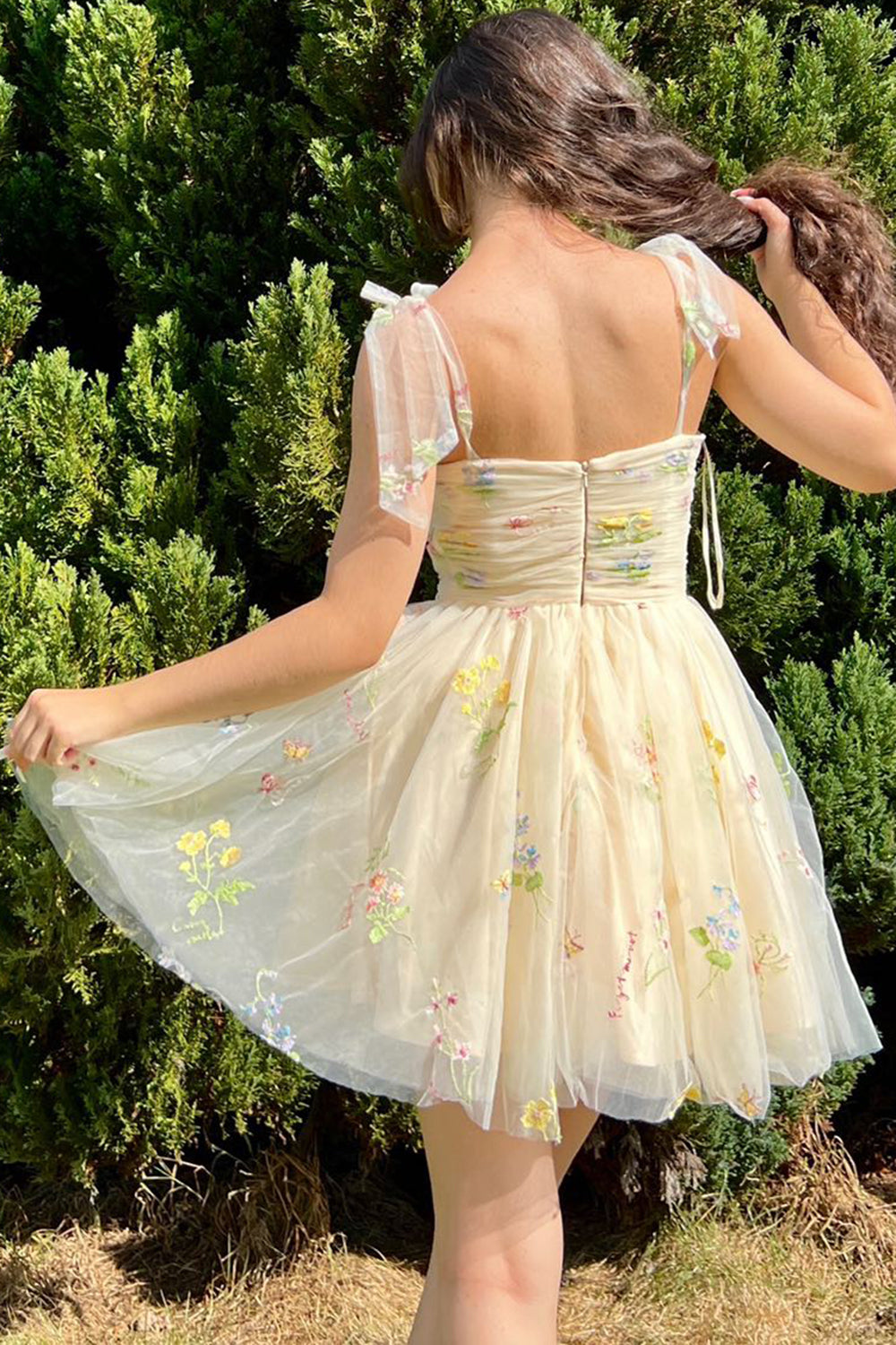 Lucia |A Line Short Floral Embroidery Homecoming Dress