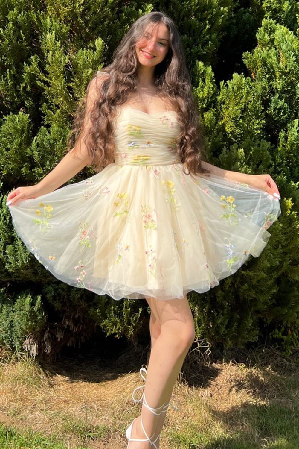 Lucia |A Line Short Floral Embroidery Homecoming Dress
