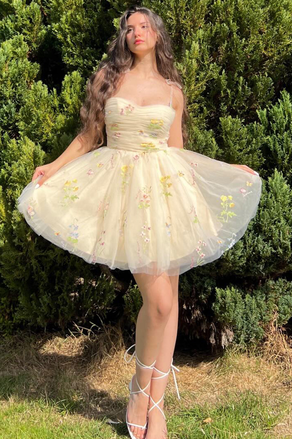 Lucia |A Line Short Floral Embroidery Homecoming Dress