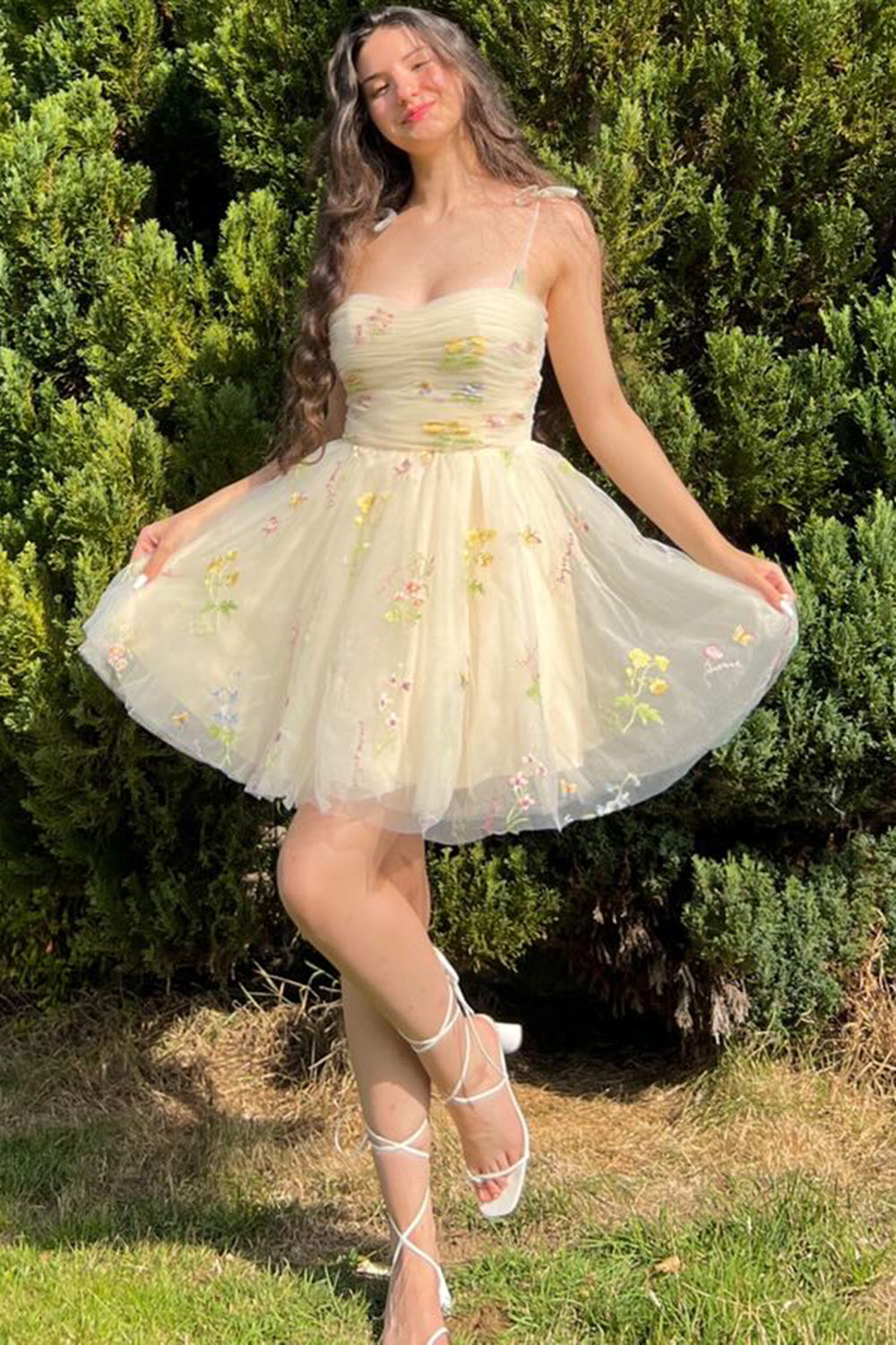 Lucia |A Line Short Floral Embroidery Homecoming Dress