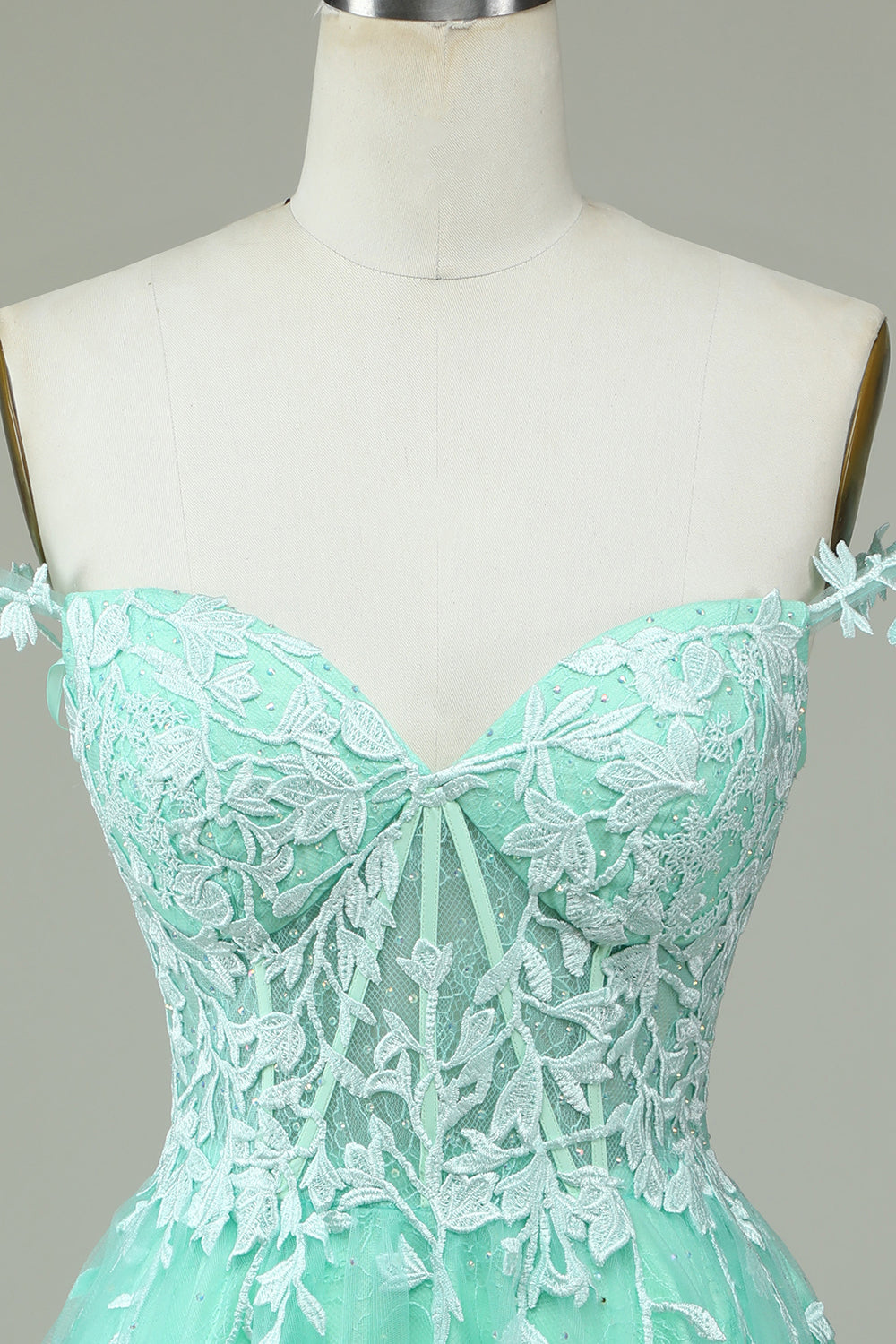 Stylish A Line Spaghetti Straps Mint Short Homecoming Dress with Appliques