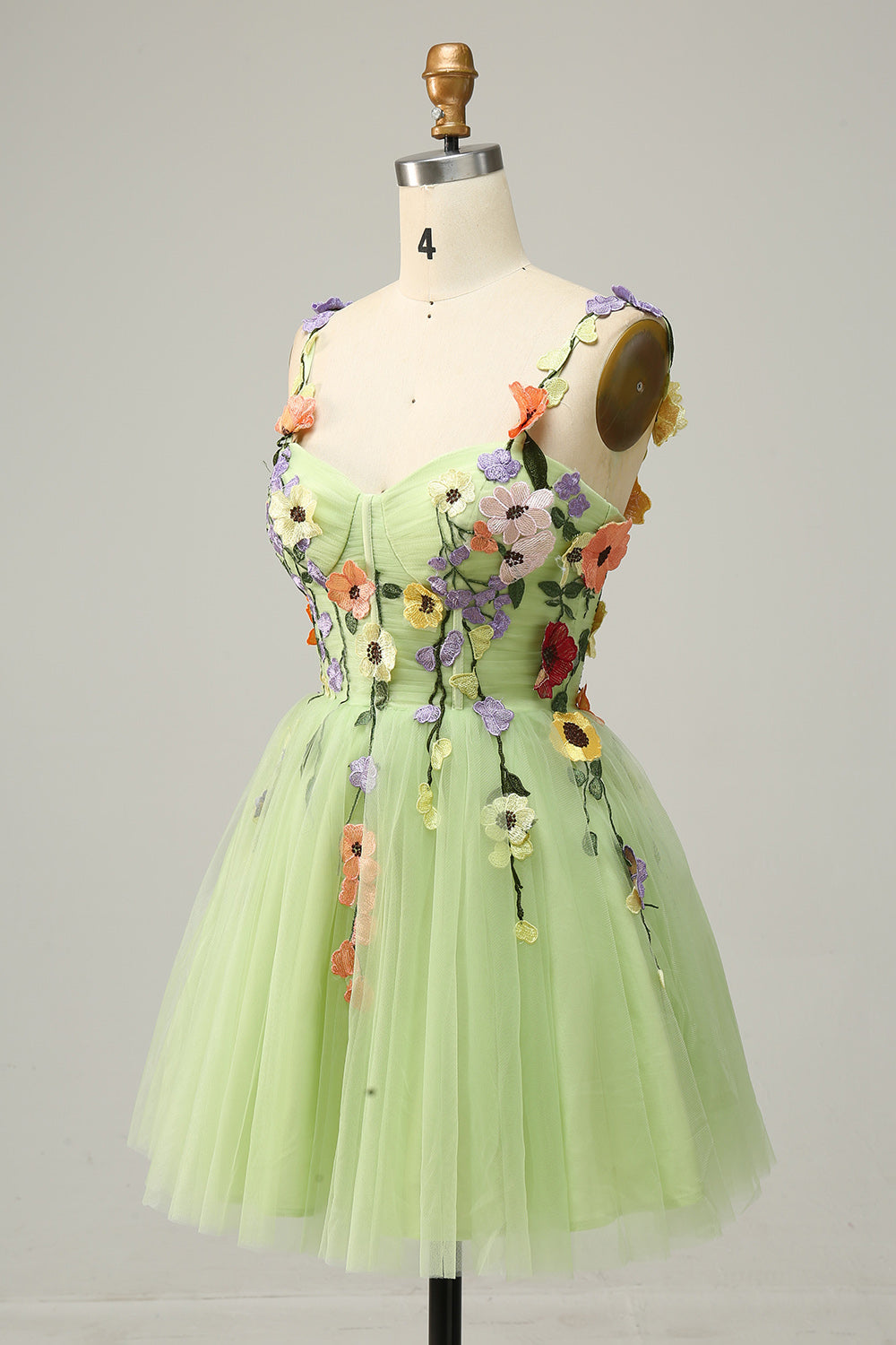 Champagne A Line Spaghetti Straps Short Homecoming Dress with Appliques