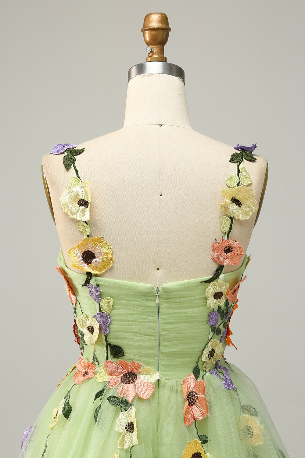 Champagne A Line Spaghetti Straps Short Homecoming Dress with Appliques