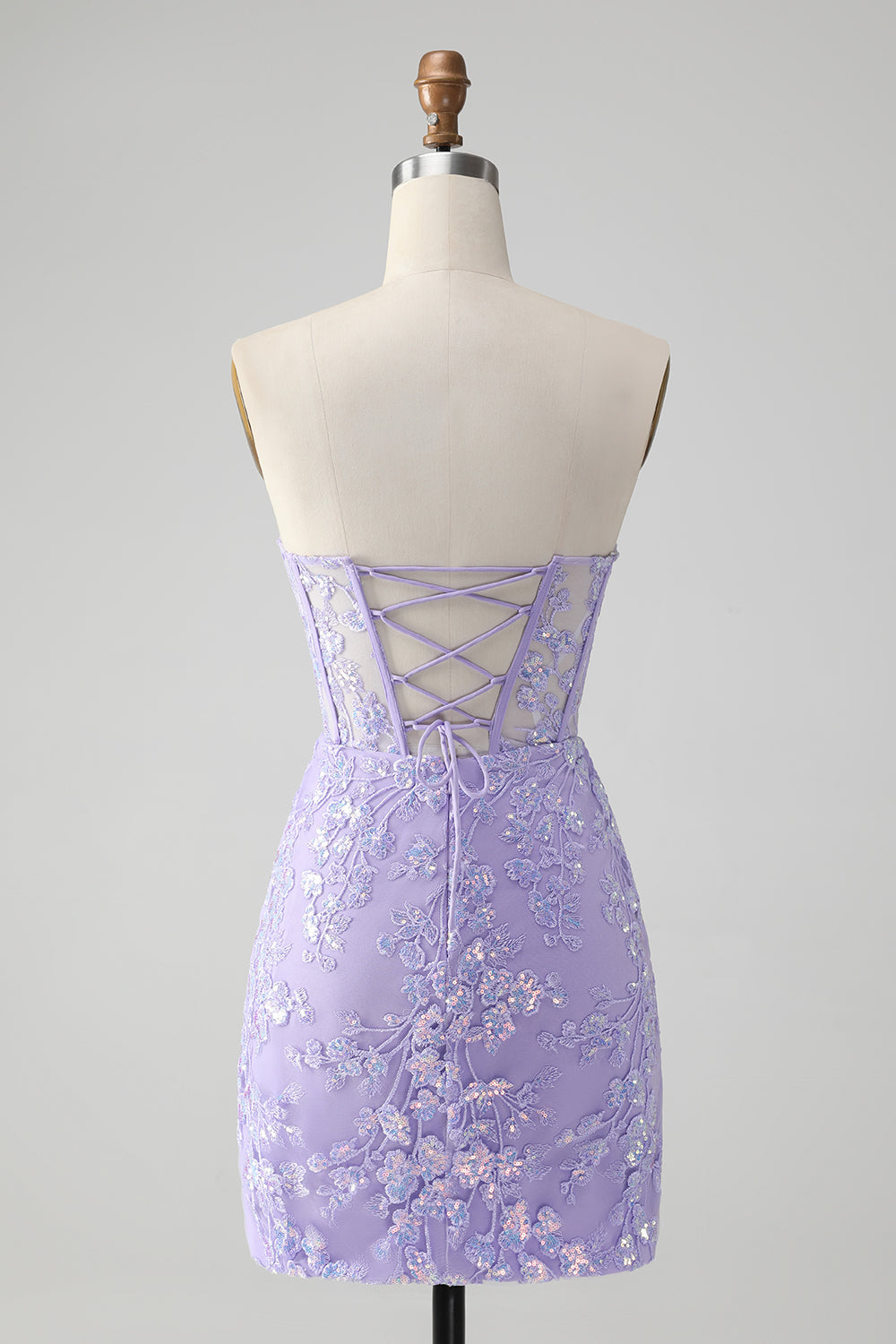 Edles lilafarbenes, figurbetontes, herzförmiges, kurzes Homecoming-Kleid im Korsett-Stil mit Pailletten