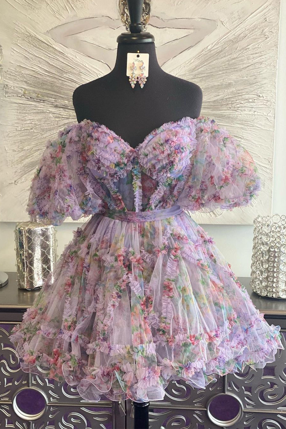 Ivana | A-Linie, schulterfrei, bedrucktes Homecoming-Kleid