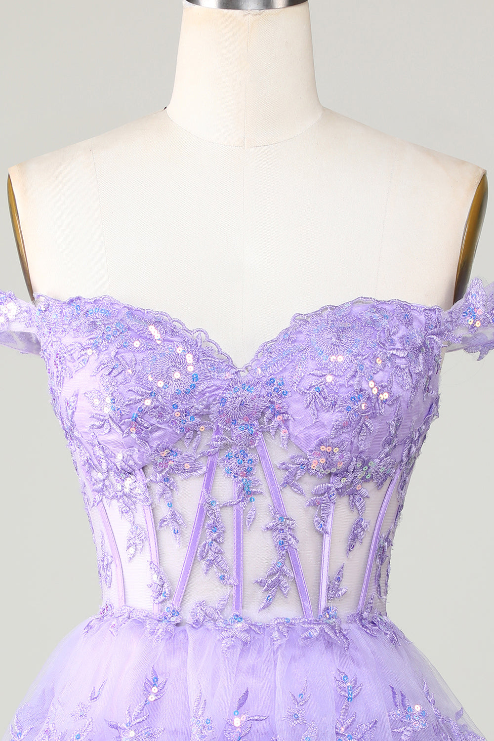 Princess A Line Corset Tiered Purple Short Homecoming Dress with Lace