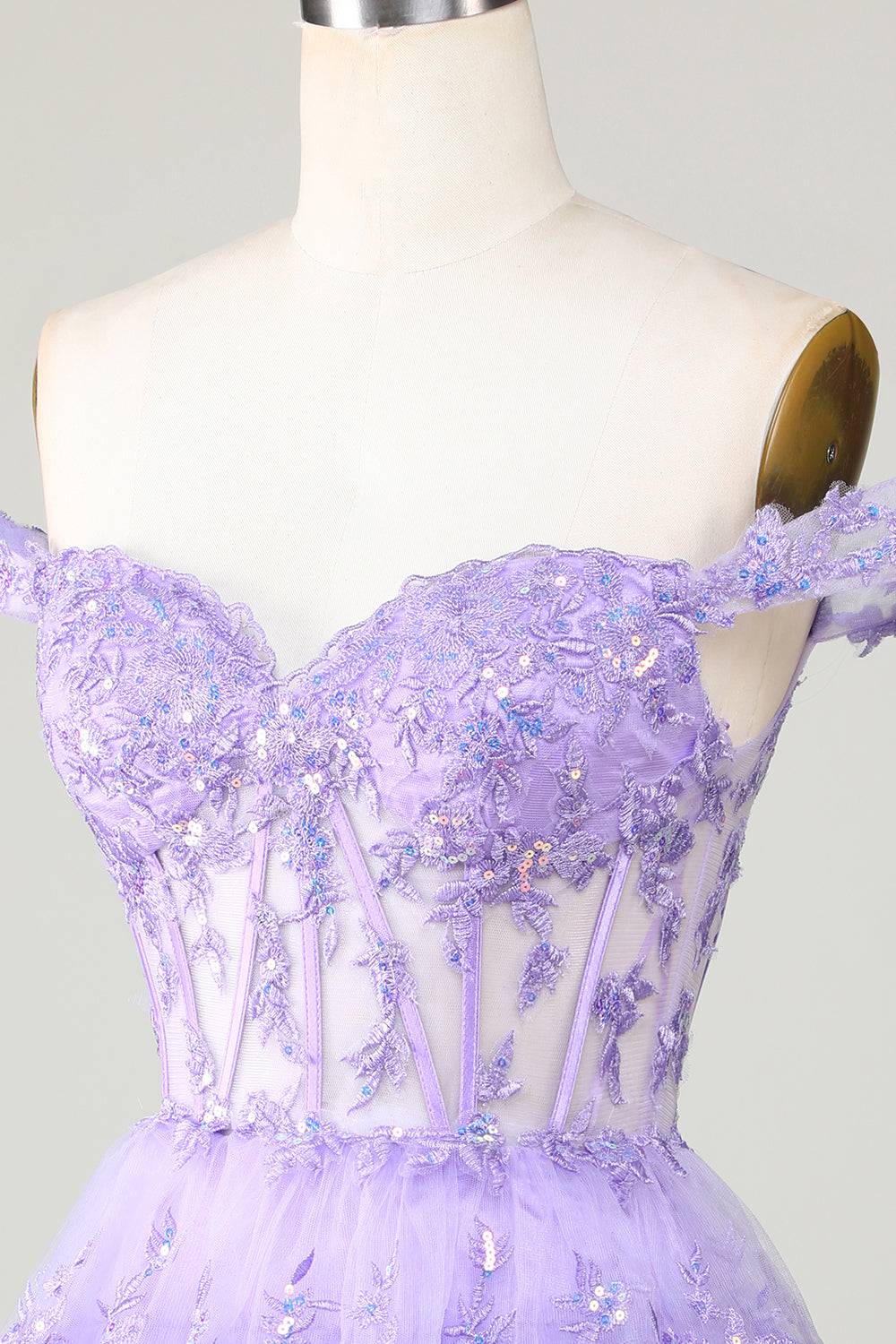 Princess A Line Corset Tiered Purple Short Homecoming Dress with Lace