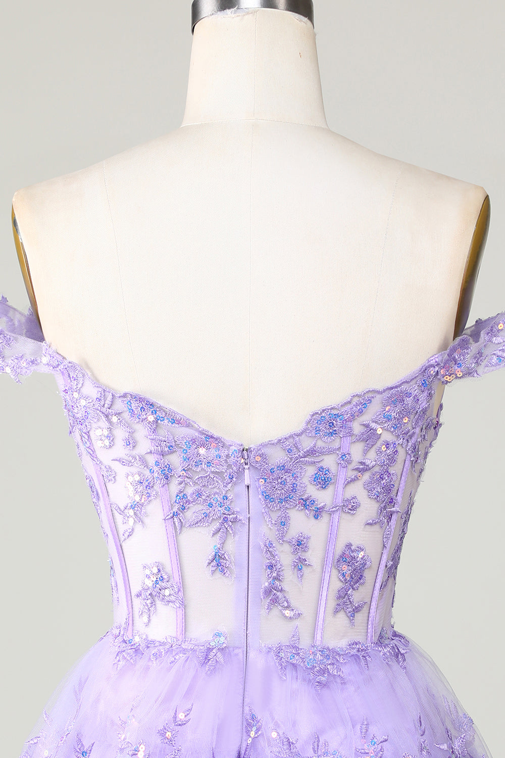 Princess A Line Corset Tiered Purple Short Homecoming Dress with Lace