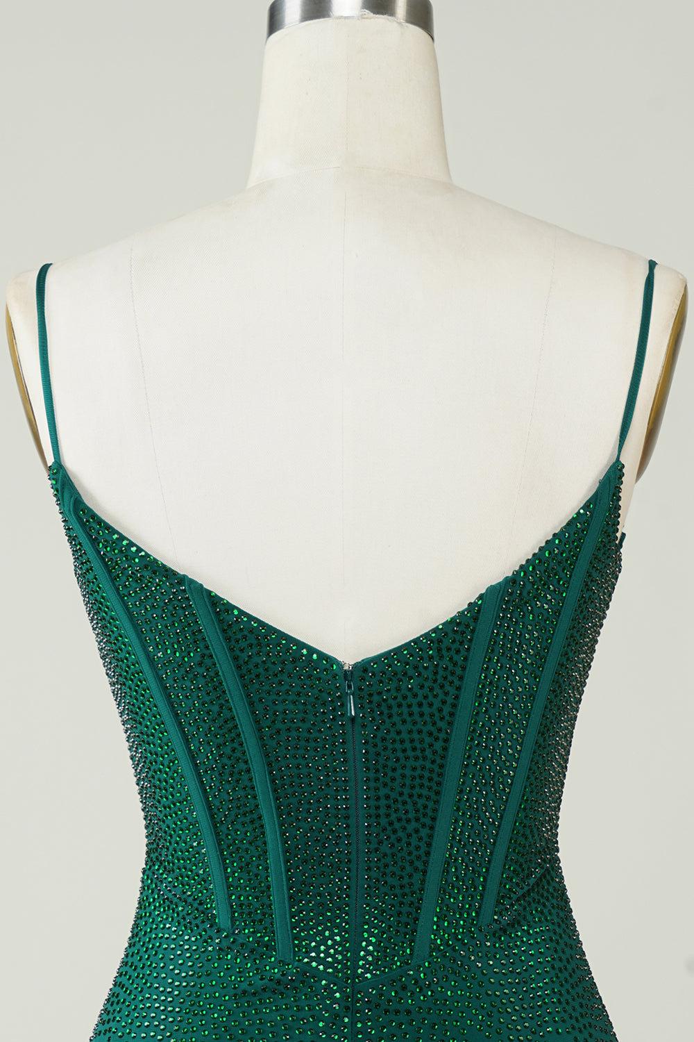 Dark Green Bodycon Spaghetti Straps Short Homecoming Dress with Beading