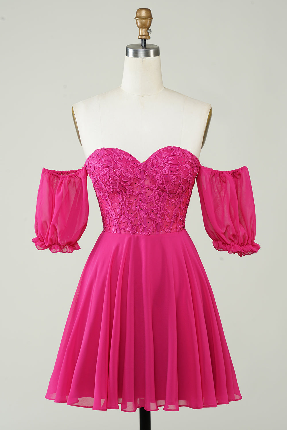 Fuchsia A-Linie Korsett Chiffon Kurzes Homecoming-Kleid mit Spitze