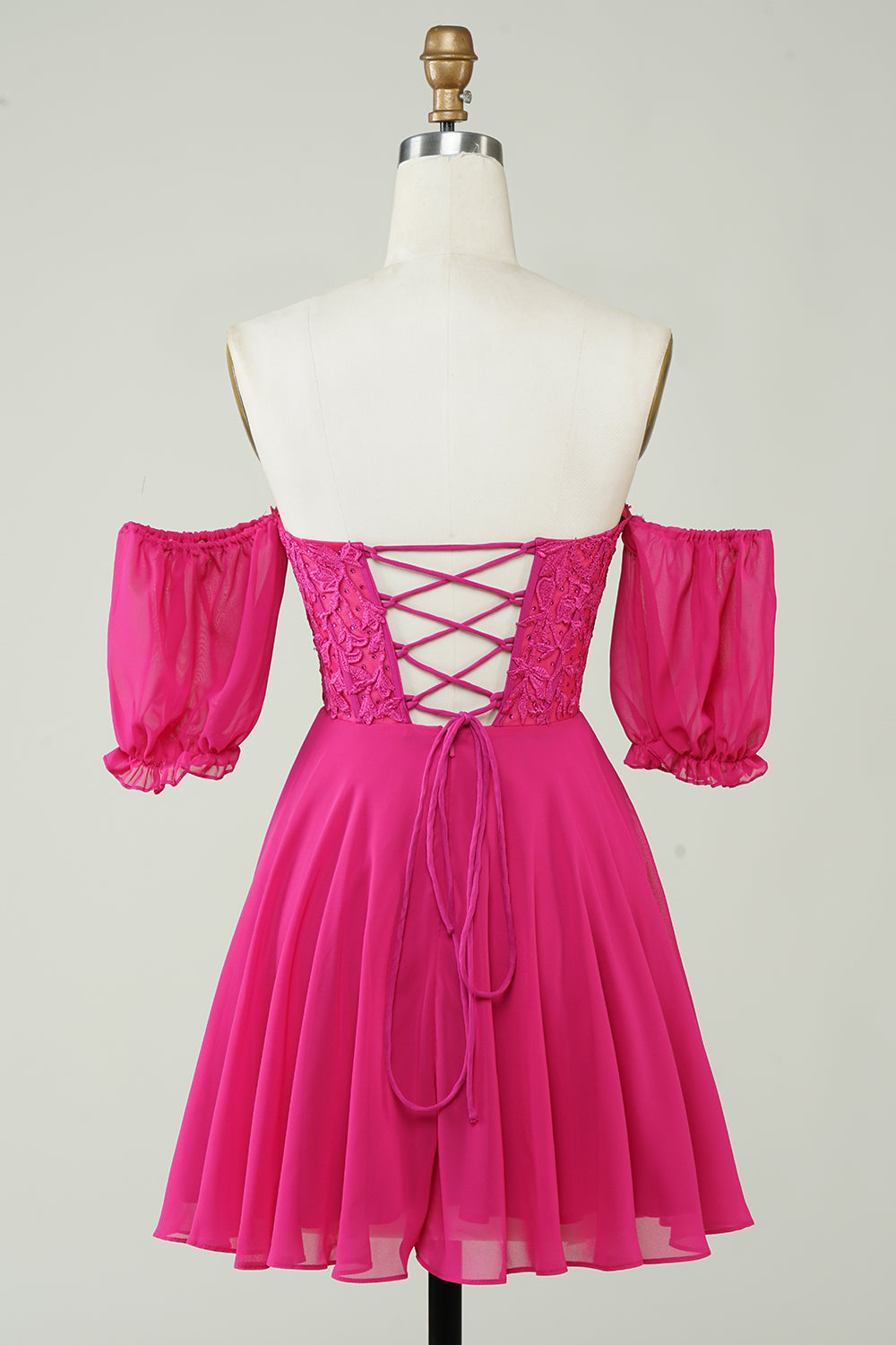 Fuchsia A-Linie Korsett Chiffon Kurzes Homecoming-Kleid mit Spitze
